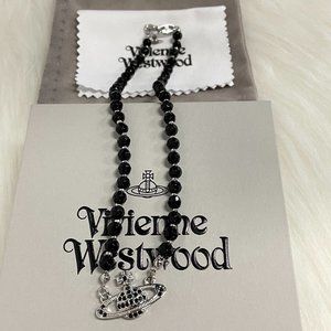 NWT Vivienne Westwood Black Crystal and Silver Choker